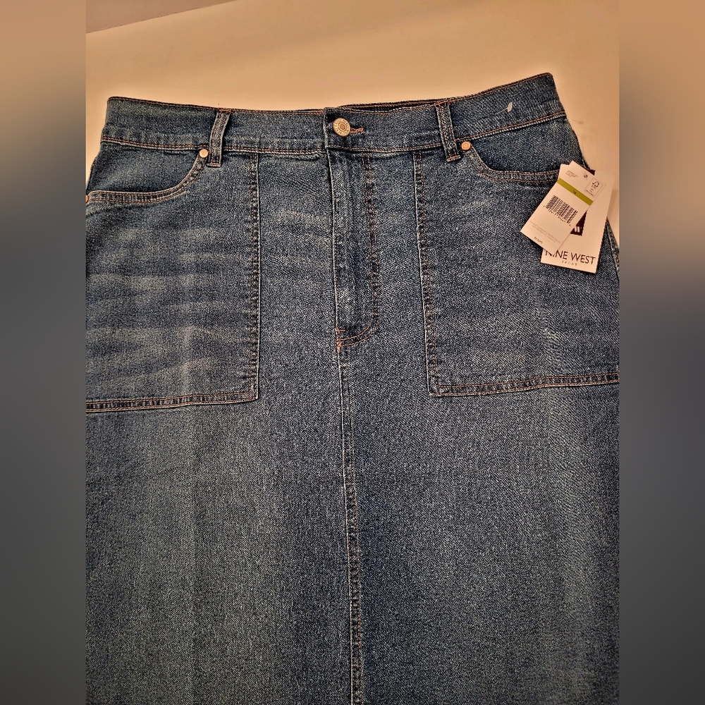 Nine West Blue Denim Midi Skirt Maple - Picture 3 of 9